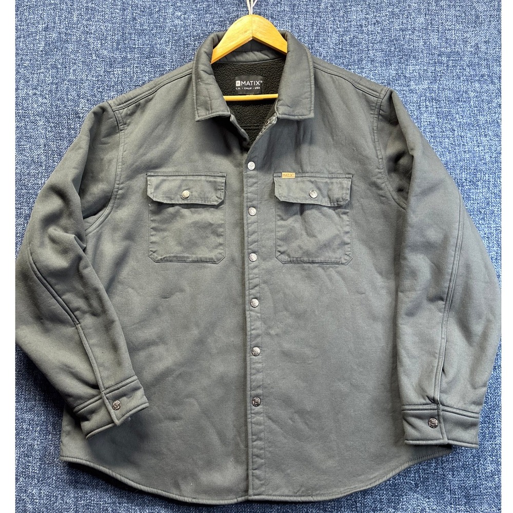 Matix Mens 2XL Sherpa Lined Shirt Jacket Gray Cotton Skate Workwear Shacket